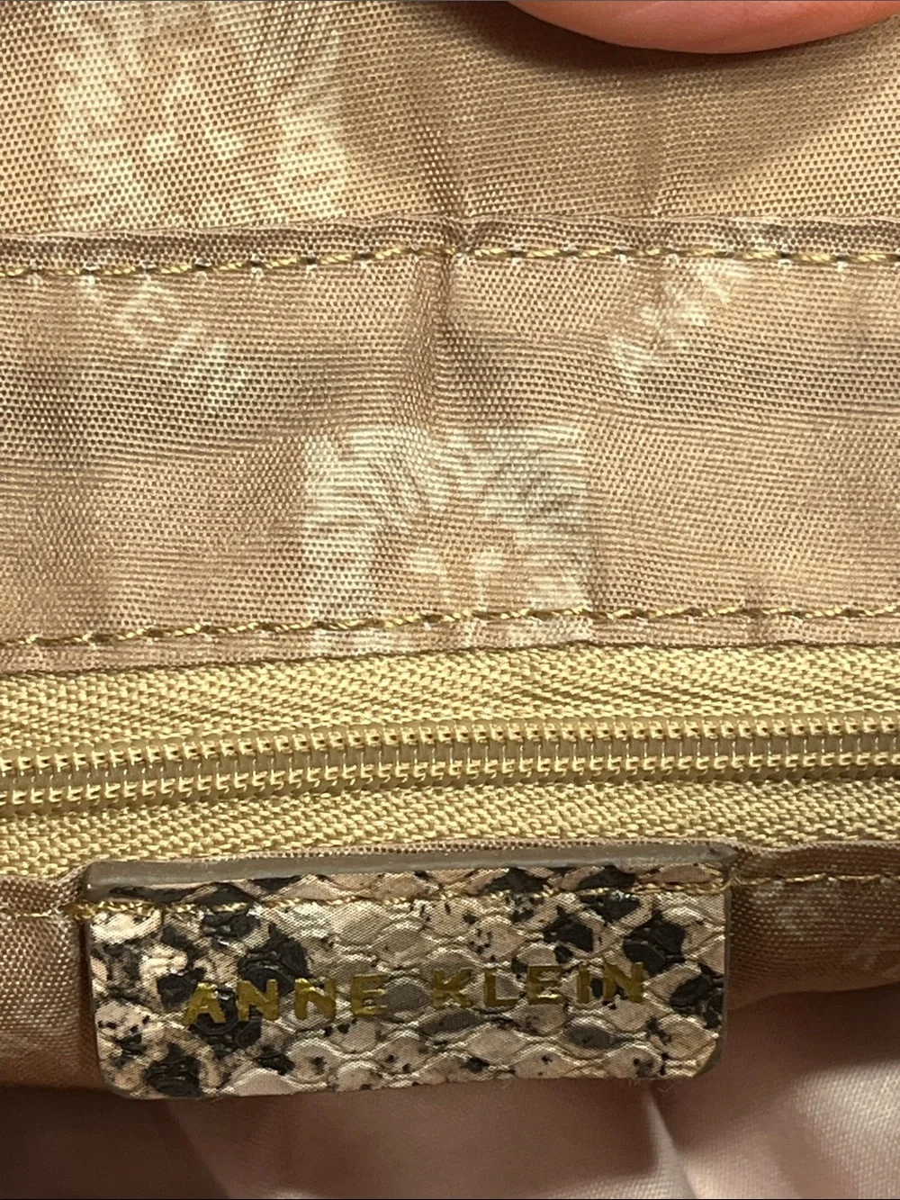Anne Klein Snake Print Satchel Tote Crossbody Bag Tan Faux Leather